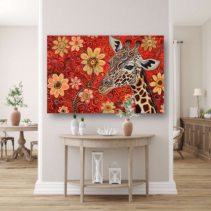 Abstracte Giraffe met Bloemen in Kleurrijk Ontwerp canvas met baklijst