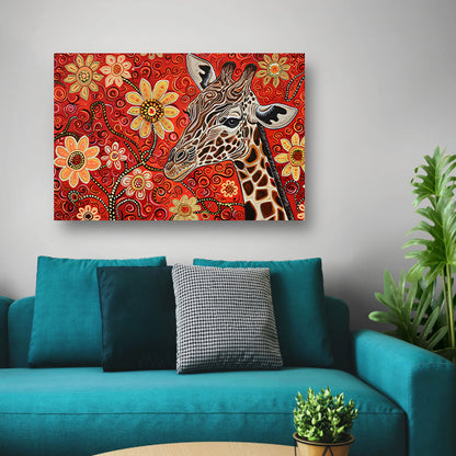 Abstracte Giraffe met Bloemen in Kleurrijk Ontwerp canvas met baklijst