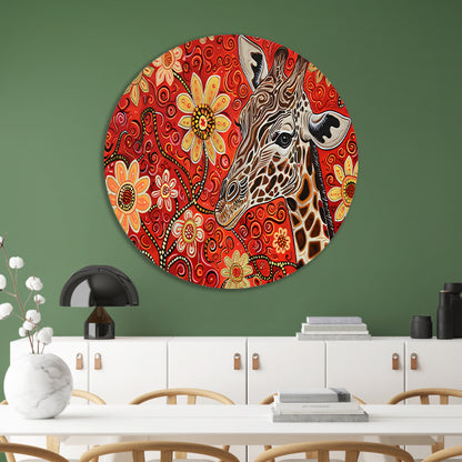 Abstracte Giraffe met Bloemen in Kleurrijk Ontwerp aluminium muurcirkel