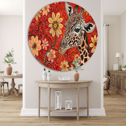 Abstracte Giraffe met Bloemen in Kleurrijk Ontwerp aluminium muurcirkel
