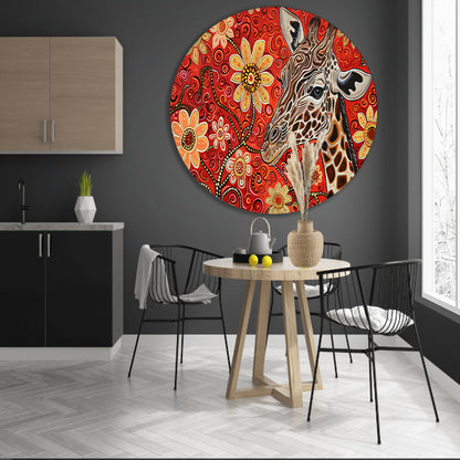 Abstracte Giraffe met Bloemen in Kleurrijk Ontwerp aluminium muurcirkel