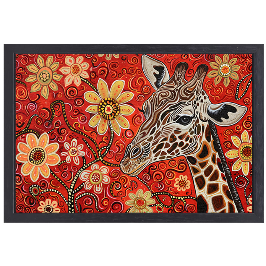 Abstracte Giraffe met Bloemen in Kleurrijk Ontwerp canvas met baklijst