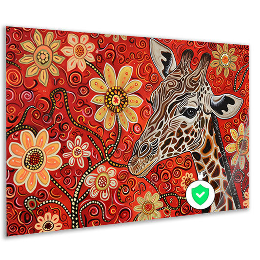 Abstracte Giraffe met Bloemen in Kleurrijk Ontwerp poster