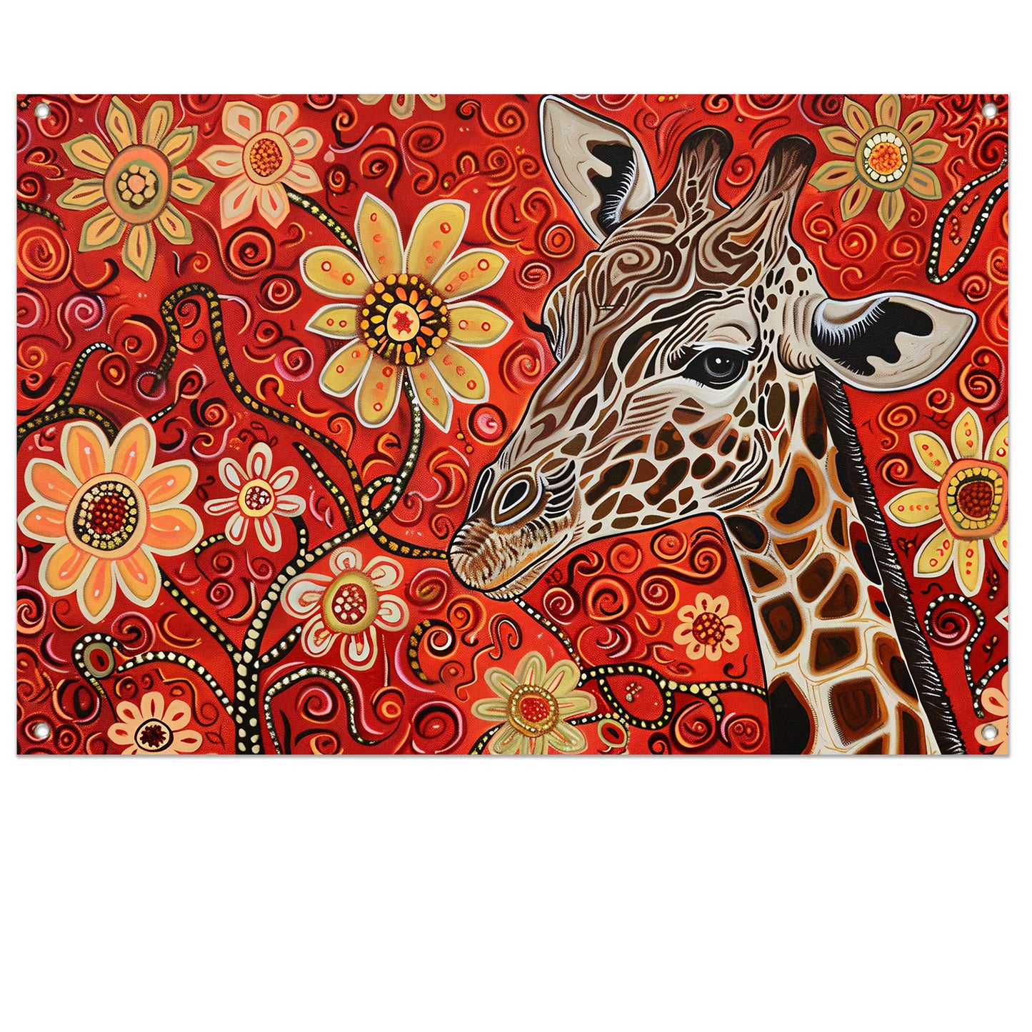 Abstracte Giraffe met Bloemen in Kleurrijk Ontwerp tuinposter