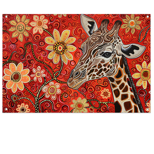 Abstracte Giraffe met Bloemen in Kleurrijk Ontwerp tuinposter