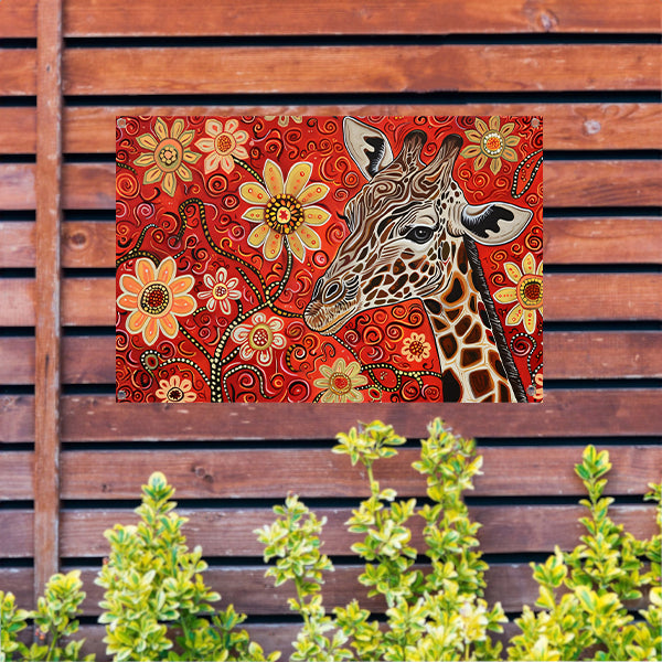 Abstracte Giraffe met Bloemen in Kleurrijk Ontwerp tuinposter