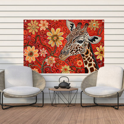 Abstracte Giraffe met Bloemen in Kleurrijk Ontwerp tuinposter