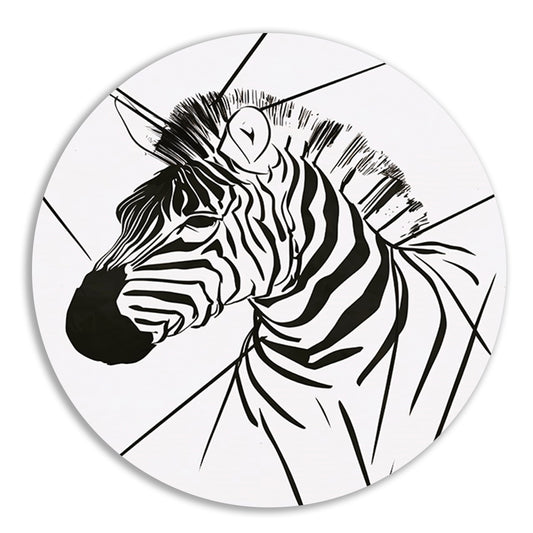 Zebra in Minimalistische Lijntekening Stijl aluminium muurcirkel