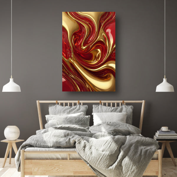 Dynamische Rode en Gouden Vloeistofbeweging canvas