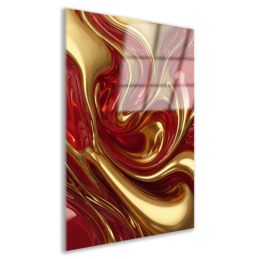 Dynamische Rode en Gouden Vloeistofbeweging acrylglas