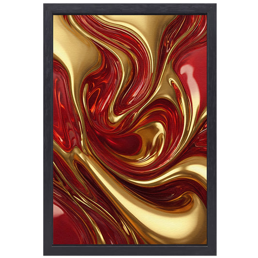 Dynamische Rode en Gouden Vloeistofbeweging canvas met baklijst