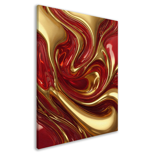 Dynamische Rode en Gouden Vloeistofbeweging canvas