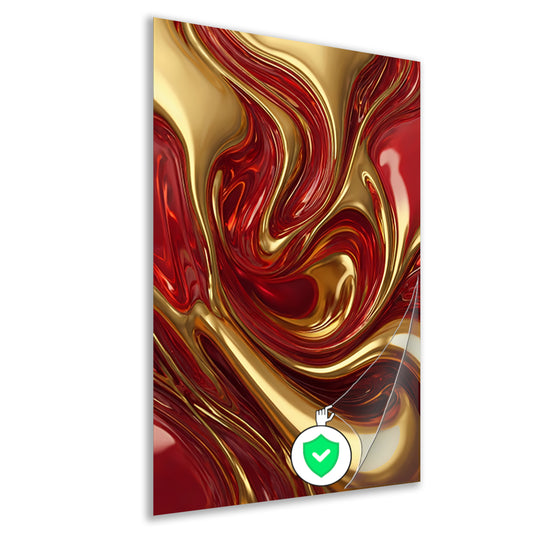 Dynamische Rode en Gouden Vloeistofbeweging poster