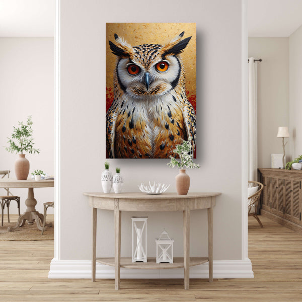 Intense Blik van een Kleurrijke Uil canvas
