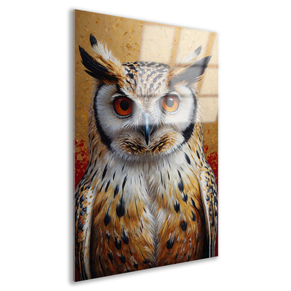 Intense Blik van een Kleurrijke Uil Acrylglas