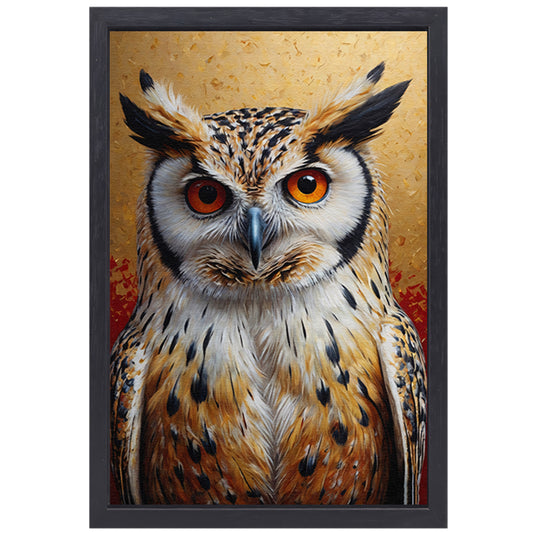 Intense Blik van een Kleurrijke Uil canvas met baklijst