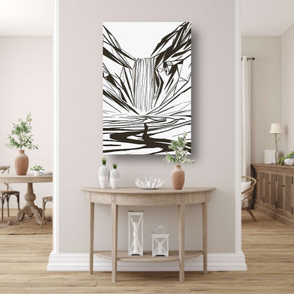 Minimalistische Abstracte Waterval in Lijnkunst canvas