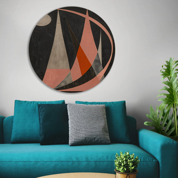 Abstract geometrisch kunstwerk met kleurrijk contrast aluminium muurcirkel