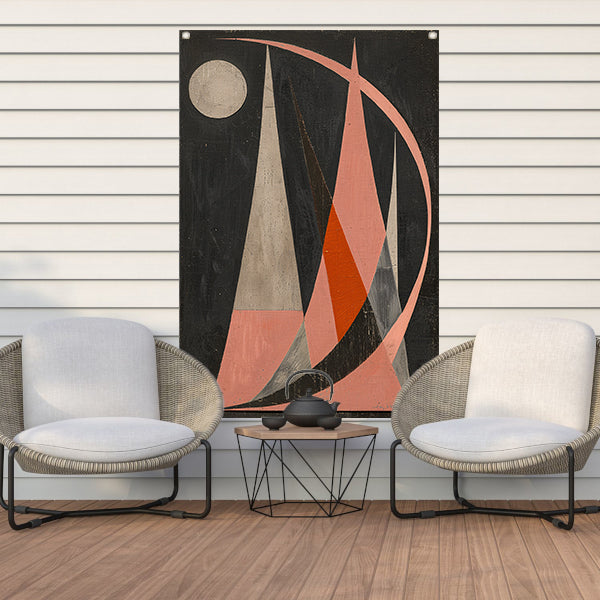 Abstract geometrisch kunstwerk met kleurrijk contrast tuinposter