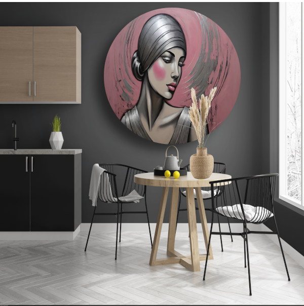 Sierlijke Vrouw met Hoofddoek in Art Deco Stijl forex muurcirkel