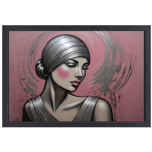 Sierlijke Vrouw met Hoofddoek in Art Deco Stijl canvas met baklijst
