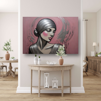 Sierlijke Vrouw met Hoofddoek in Art Deco Stijl canvas met baklijst