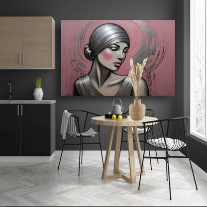 Sierlijke Vrouw met Hoofddoek in Art Deco Stijl canvas met baklijst