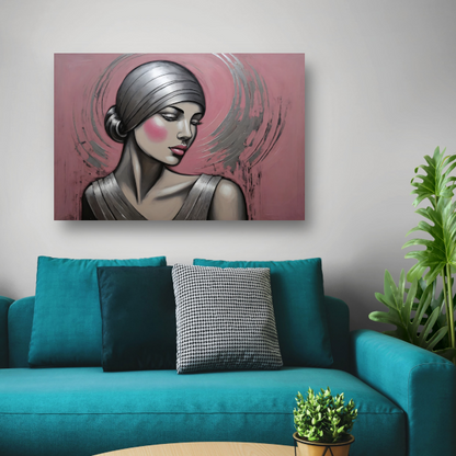 Sierlijke Vrouw met Hoofddoek in Art Deco Stijl canvas met baklijst