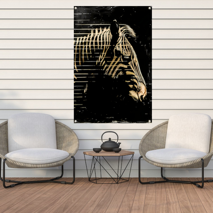 Zwart-wit zebra met gouden lijnen tuinposter