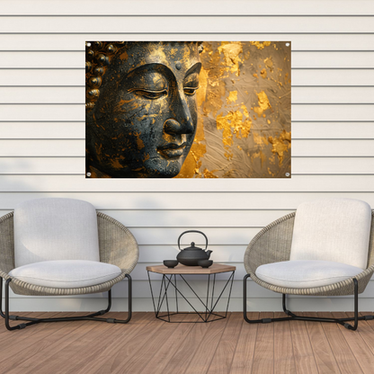 Boeddha Portret met Vergulde Versieringen tuinposter