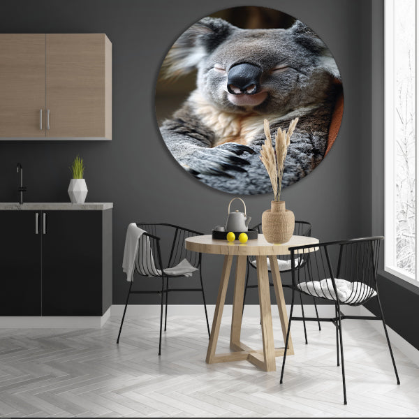 Close-up van een slapende koala aluminium muurcirkel