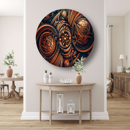 Esoterische symbolen in goud en zwart aluminium muurcirkel