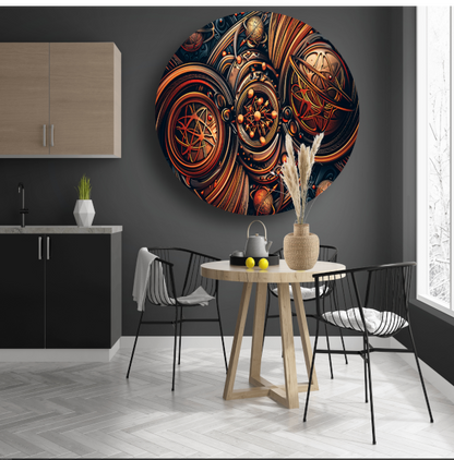 Esoterische symbolen in goud en zwart aluminium muurcirkel