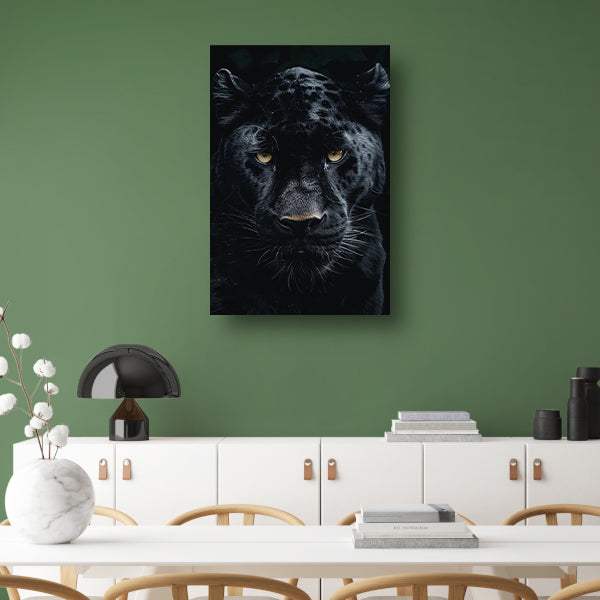 Portret van een zwarte panter met gele ogen acrylglas