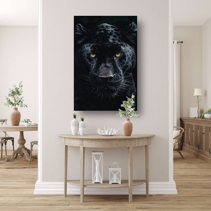 Portret van een zwarte panter met gele ogen acrylglas