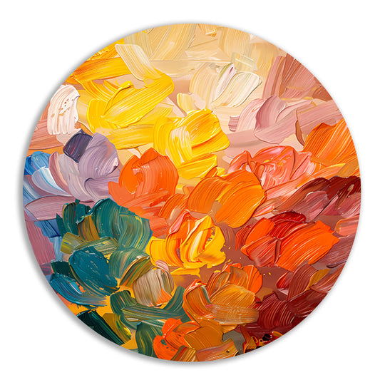 Abstract kleurrijk schilderij voor moderne interieurs aluminium muurcirkel