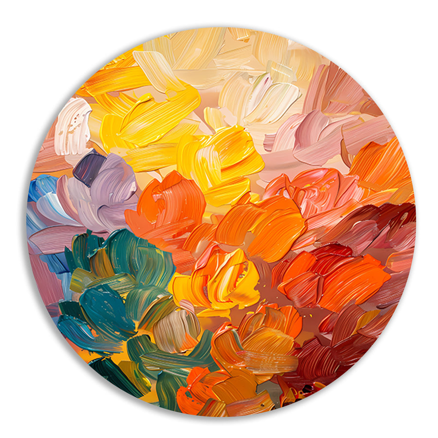 Abstract kleurrijk schilderij voor moderne interieurs aluminium muurcirkel