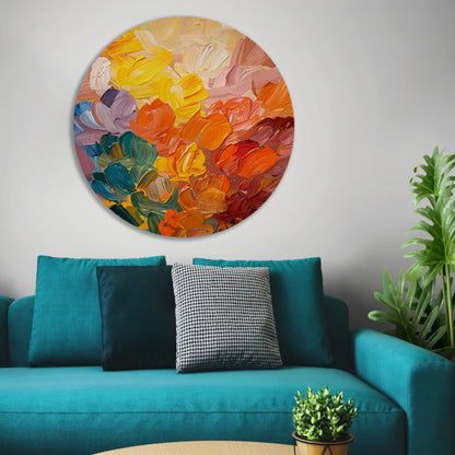 Abstract kleurrijk schilderij voor moderne interieurs aluminium muurcirkel