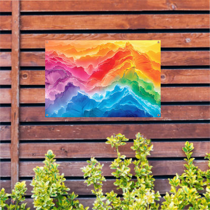 Kleurrijke abstracte bergen in regenboogkleuren tuinposter