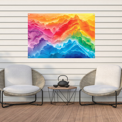 Kleurrijke abstracte bergen in regenboogkleuren tuinposter