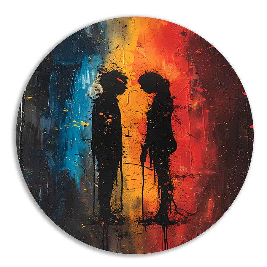 Abstract  van Twee Figuren in Kleur aluminium muurcirkel