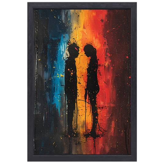 Abstract  van Twee Figuren in Kleur canvas met baklijst