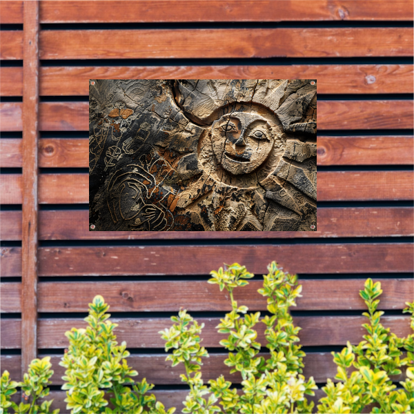 Houten zonnesculptuur tuinposter