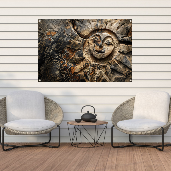 Houten zonnesculptuur tuinposter