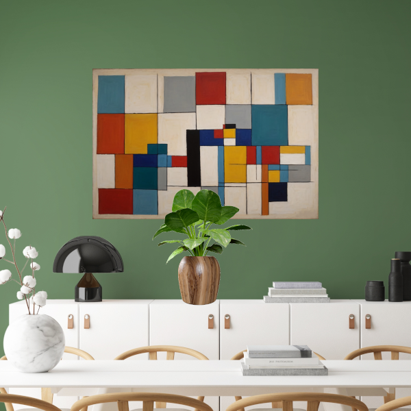 Geometric Harmony in Primary Colors canvas met baklijst