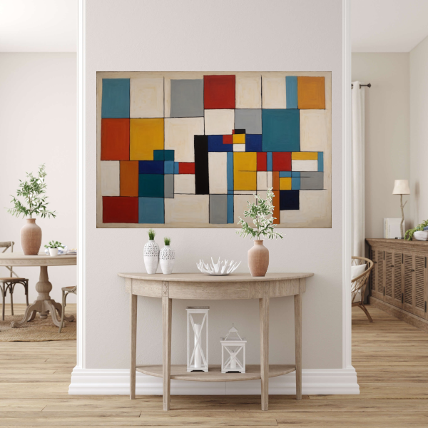 Geometric Harmony in Primary Colors canvas met baklijst