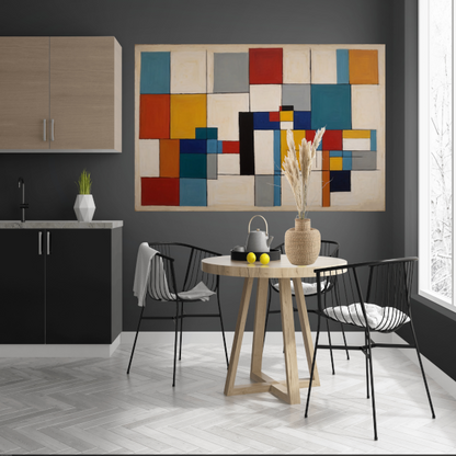 Geometric Harmony in Primary Colors canvas met baklijst