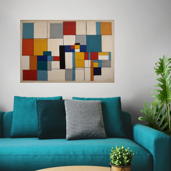 Geometric Harmony in Primary Colors canvas met baklijst