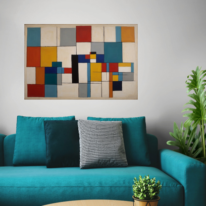 Geometric Harmony in Primary Colors canvas met baklijst