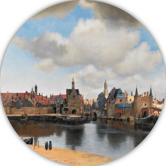 Gezicht op Delft - Johannes Vermeer aluminium muurcirkel